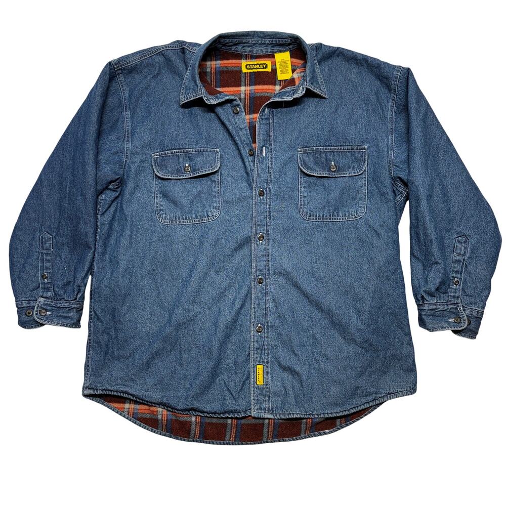 Vintage Stanley Denim Jacket Men XXL Flannel Blanket Lined Work Shaket Overshirt